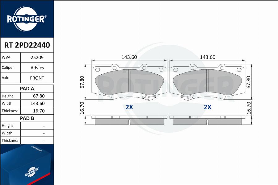 Rotinger RT 2PD22440 - Brake Pad Set, disc brake autospares.lv