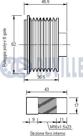 Ruville 542142 - Pulley, alternator, freewheel clutch autospares.lv