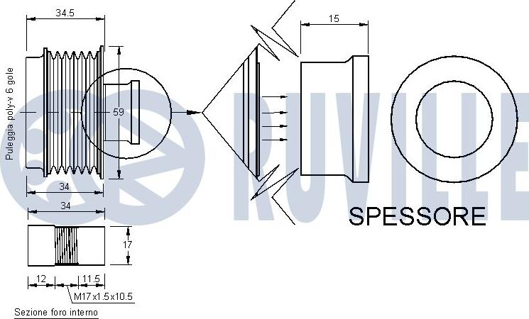 Ruville 542112 - Pulley, alternator, freewheel clutch autospares.lv