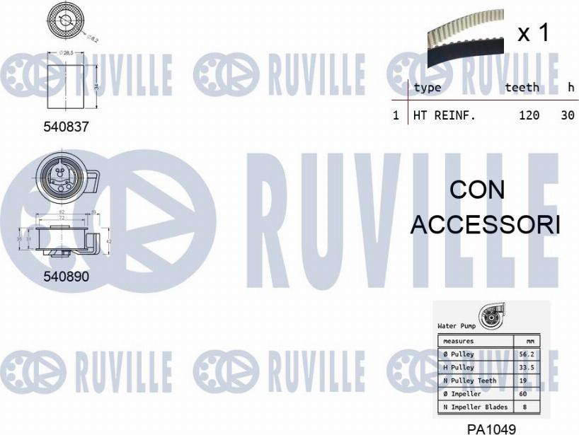 Ruville 5501372 - Water Pump & Timing Belt Set autospares.lv