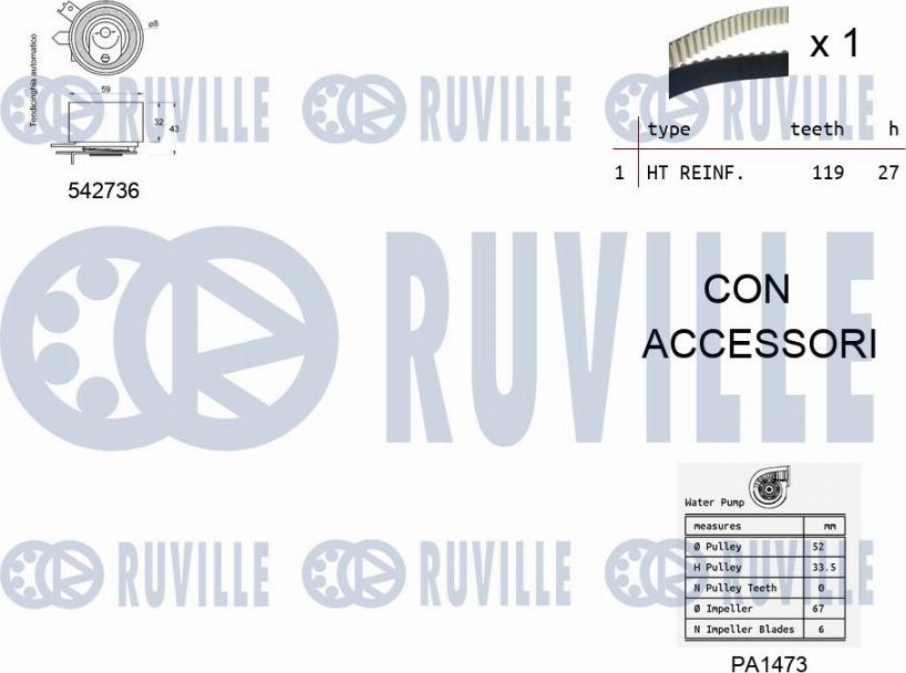 Ruville 5505011 - Water Pump & Timing Belt Set autospares.lv