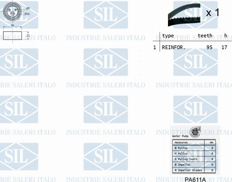 Saleri SIL K1PA611A - Water Pump & Timing Belt Set autospares.lv