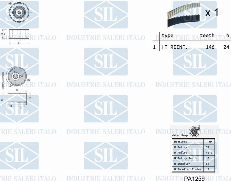 Saleri SIL K1PA1259 - Water Pump & Timing Belt Set autospares.lv