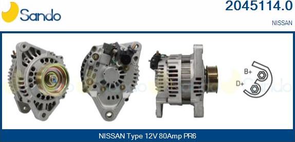 Sando 2045114.0 - Alternator autospares.lv