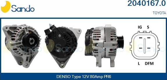 Sando 2040167.0 - Alternator autospares.lv