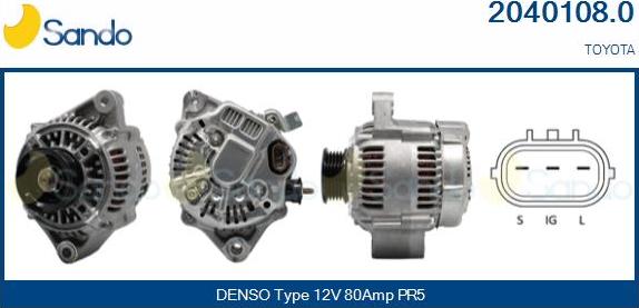 Sando 2040108.0 - Alternator autospares.lv