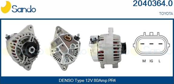 Sando 2040364.0 - Alternator autospares.lv