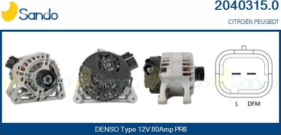 Sando 2040315.0 - Alternator autospares.lv