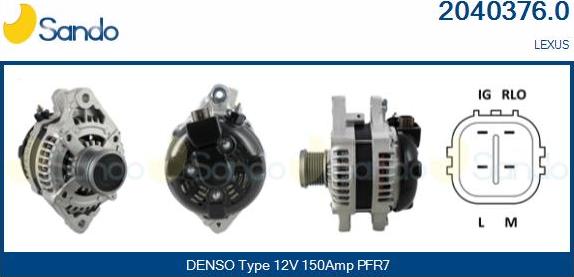 Sando 2040376.0 - Alternator autospares.lv