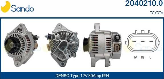 Sando 2040210.0 - Alternator autospares.lv