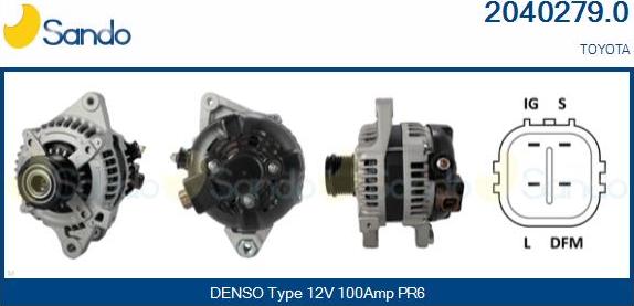 Sando 2040279.0 - Alternator autospares.lv