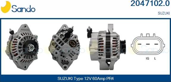 Sando 2047102.0 - Alternator autospares.lv