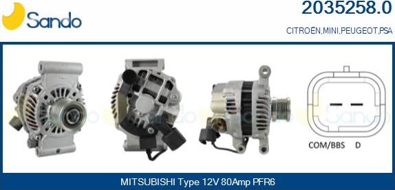 Sando 2035258.0 - Alternator autospares.lv