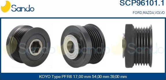 Sando SCP96101.1 - Pulley, alternator, freewheel clutch autospares.lv