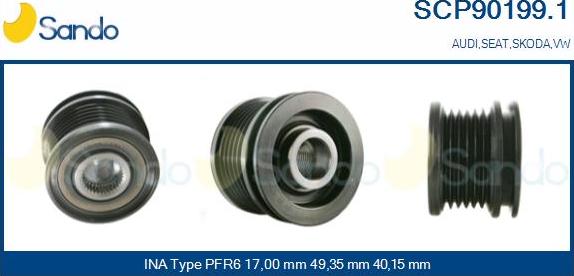 Sando SCP90199.1 - Pulley, alternator, freewheel clutch autospares.lv