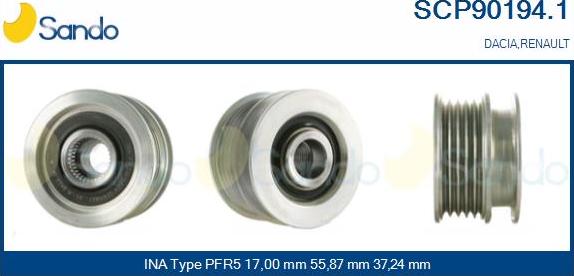 Sando SCP90194.1 - Pulley, alternator, freewheel clutch autospares.lv