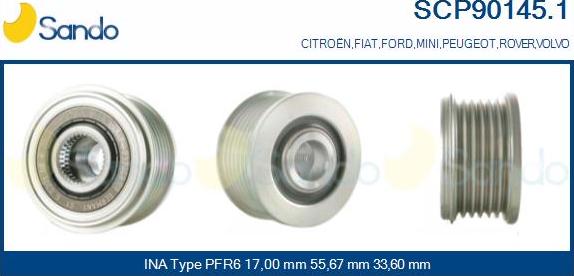 Sando SCP90145.1 - Pulley, alternator, freewheel clutch autospares.lv