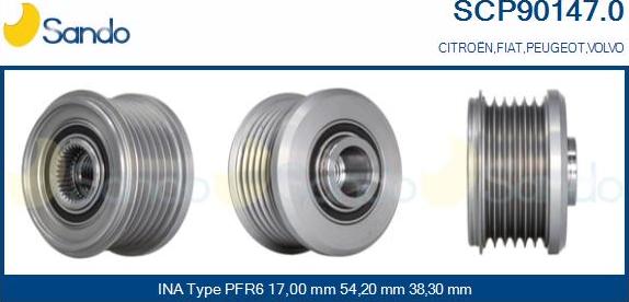 Sando SCP90147.0 - Pulley, alternator, freewheel clutch autospares.lv