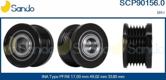 Sando SCP90156.0 - Pulley, alternator, freewheel clutch autospares.lv