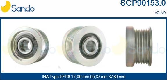 Sando SCP90153.0 - Pulley, alternator, freewheel clutch autospares.lv