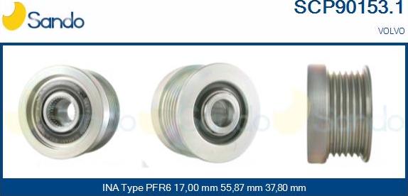 Sando SCP90153.1 - Pulley, alternator, freewheel clutch autospares.lv