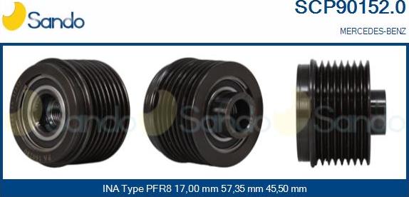 Sando SCP90152.0 - Pulley, alternator, freewheel clutch autospares.lv