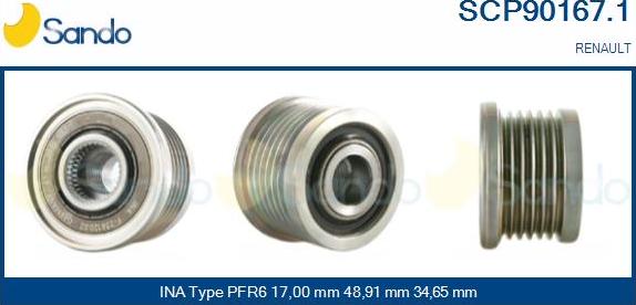 Sando SCP90167.1 - Pulley, alternator, freewheel clutch autospares.lv