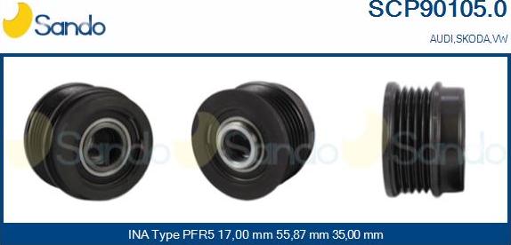 Sando SCP90105.0 - Pulley, alternator, freewheel clutch autospares.lv