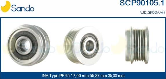 Sando SCP90105.1 - Pulley, alternator, freewheel clutch autospares.lv