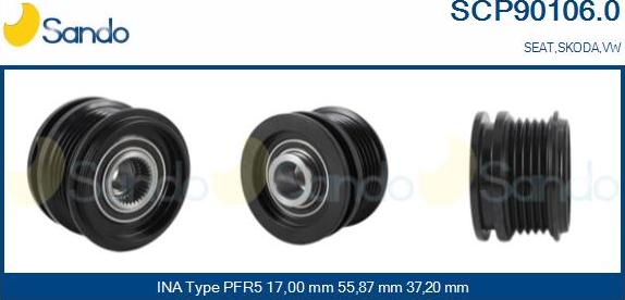 Sando SCP90106.0 - Pulley, alternator, freewheel clutch autospares.lv