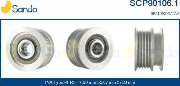 Sando SCP90106.1 - Pulley, alternator, freewheel clutch autospares.lv