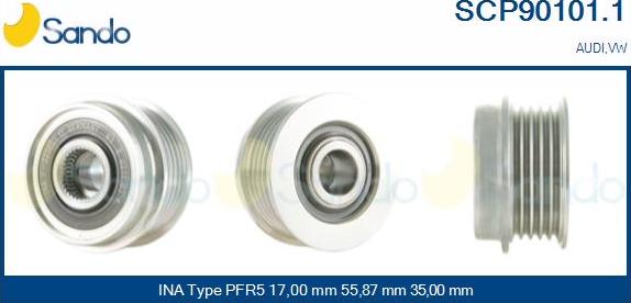 Sando SCP90101.1 - Pulley, alternator, freewheel clutch autospares.lv