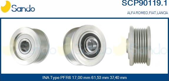 Sando SCP90119.1 - Pulley, alternator, freewheel clutch autospares.lv