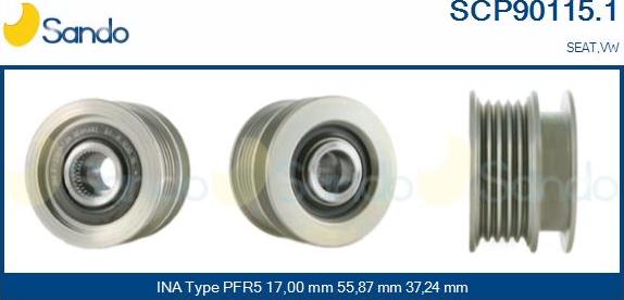 Sando SCP90115.1 - Pulley, alternator, freewheel clutch autospares.lv