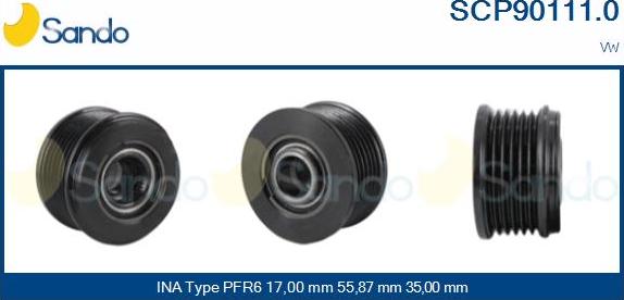 Sando SCP90111.0 - Pulley, alternator, freewheel clutch autospares.lv