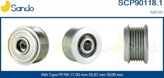 Sando SCP90118.1 - Pulley, alternator, freewheel clutch autospares.lv