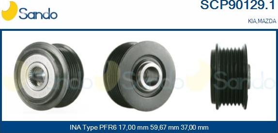 Sando SCP90129.1 - Pulley, alternator, freewheel clutch autospares.lv