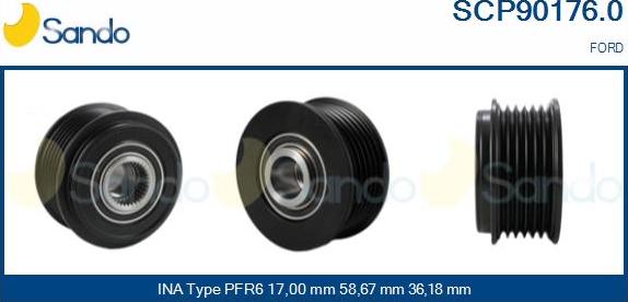 Sando SCP90176.0 - Pulley, alternator, freewheel clutch autospares.lv