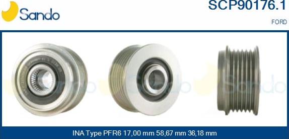 Sando SCP90176.1 - Pulley, alternator, freewheel clutch autospares.lv