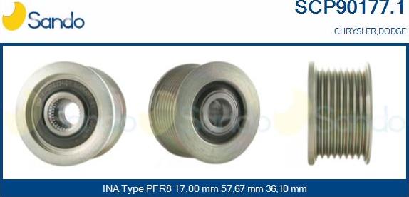 Sando SCP90177.1 - Pulley, alternator, freewheel clutch autospares.lv