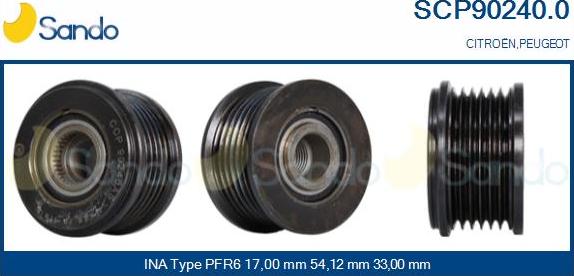 Sando SCP90240.0 - Pulley, alternator, freewheel clutch autospares.lv