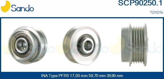 Sando SCP90250.1 - Pulley, alternator, freewheel clutch autospares.lv