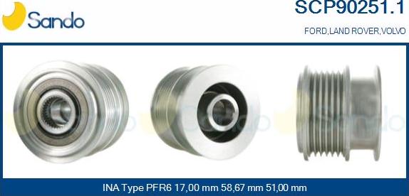 Sando SCP90251.1 - Pulley, alternator, freewheel clutch autospares.lv