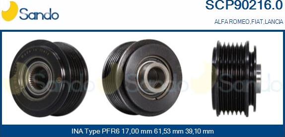 Sando SCP90216.0 - Pulley, alternator, freewheel clutch autospares.lv