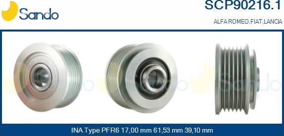 Sando SCP90216.1 - Pulley, alternator, freewheel clutch autospares.lv