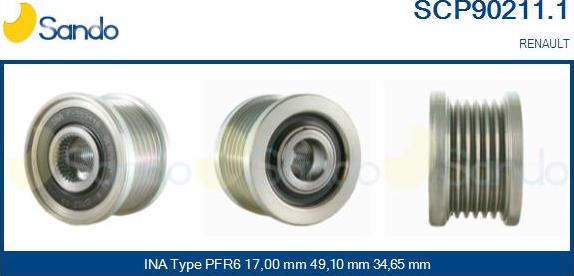 Sando SCP90211.1 - Pulley, alternator, freewheel clutch autospares.lv