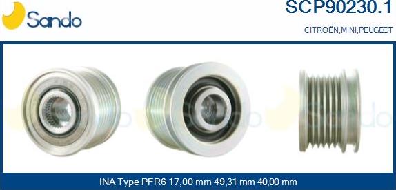 Sando SCP90230.1 - Pulley, alternator, freewheel clutch autospares.lv