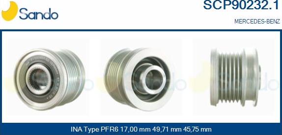 Sando SCP90232.1 - Pulley, alternator, freewheel clutch autospares.lv