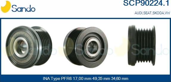 Sando SCP90224.1 - Pulley, alternator, freewheel clutch autospares.lv