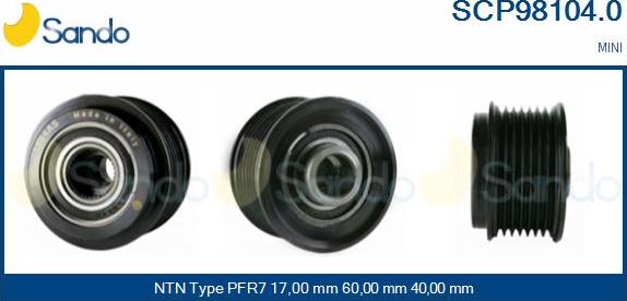 Sando SCP98104.0 - Pulley, alternator, freewheel clutch autospares.lv